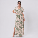 Vestido Longo Feminino Com Decote em V E Mangas Curtas AB