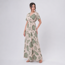 Vestido Longo Feminino Com Decote em V E Mangas Curtas AB